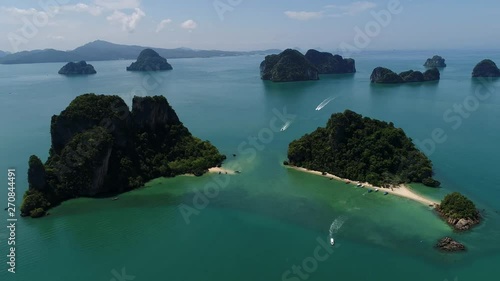 Phang Nga - the gulf of the Andaman Sea, the territorial waters of Thailand. The bay is located northeast of Phuket. Aerial view of the beautiful islands in the bay.