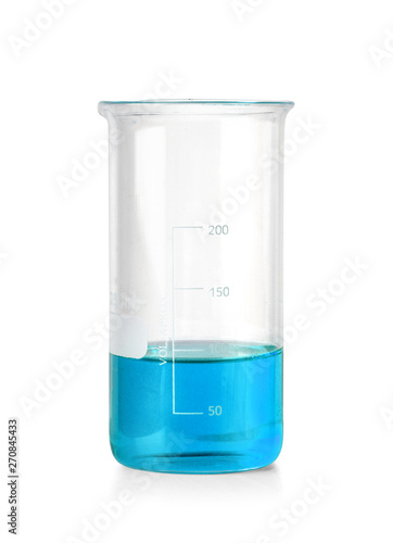 Flask with blue liquid isolated