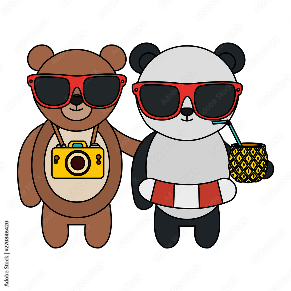 cute bears with camera and pineapple cocktail