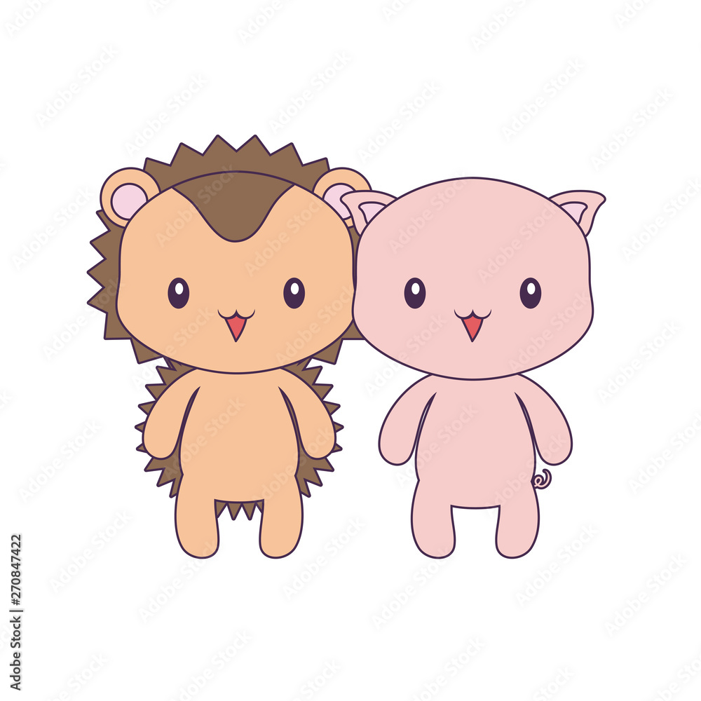 cute piggy with porcupine animals isolated icon cute piggy with porcupine animals isolated icon