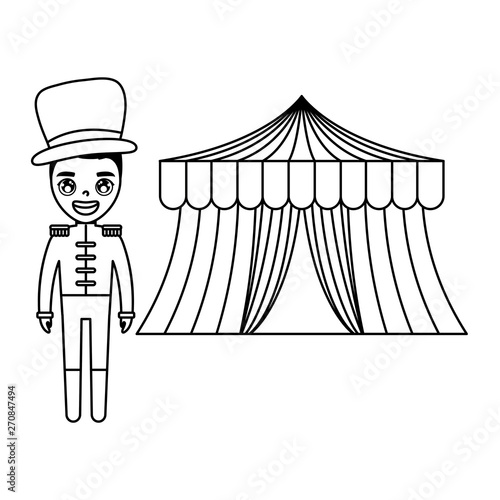 circus presenter male with tent circus