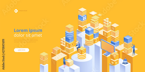 Augmented reality concept. Smart city technology. Landing page template