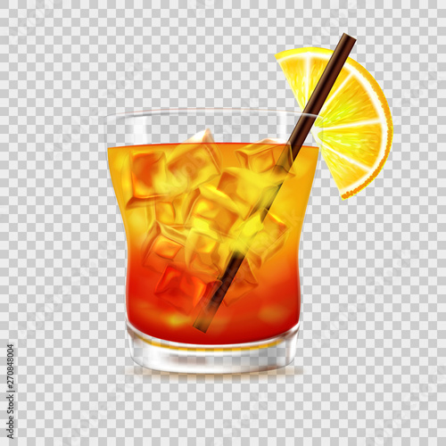 Icon, cocktail IQ, in a glass with lemon and ice, vector illustration.
