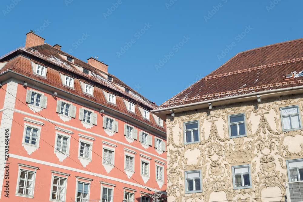 Decorative facades in Graz, Austria.