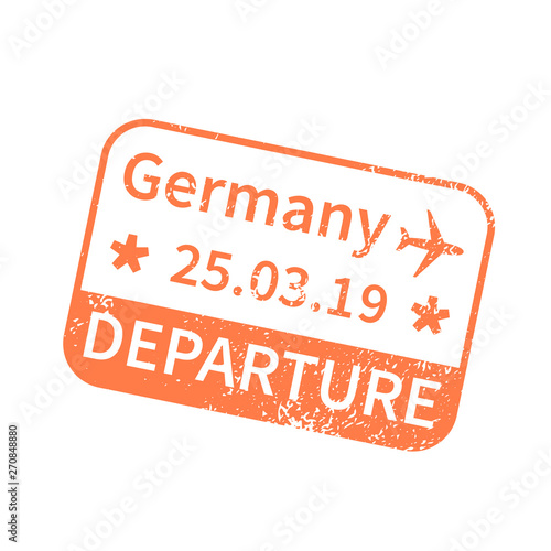 Germany International travel visa stamp on white. Arrival sign orange rubber stamp with texture