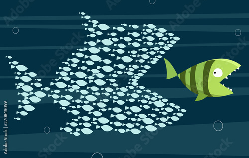 Unity of small fish eat big fish: Teamwork concept