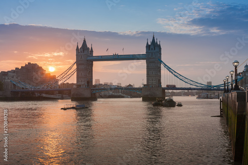 Tower Bridge in the sunrise time  London  England