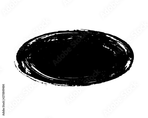 Oval background of black ink drawn by hand with a brush. 