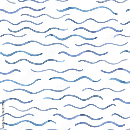 Seamless pattern of decorative watercolor blue waves