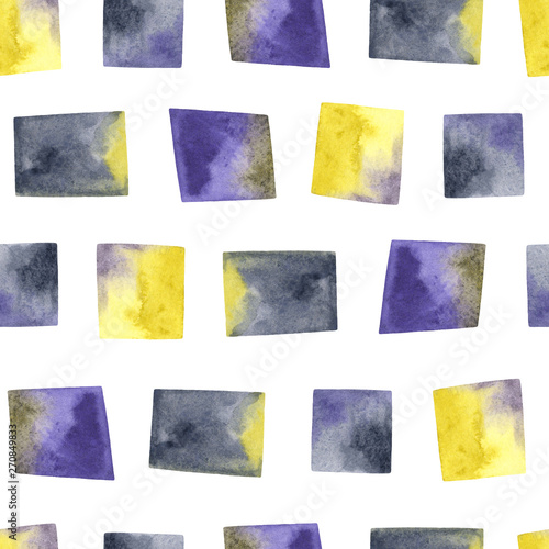 Seamless pattern with watercolor hand painted textured geometric shapes
