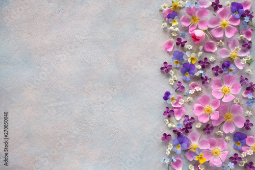 Floral background with spring flowers and space for text.