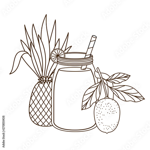 glass with pineapple and straw drink