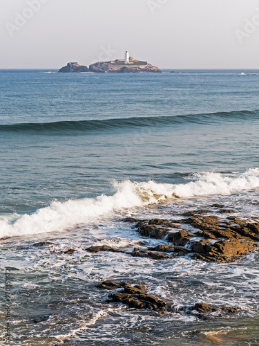 Cornish coastline with Godrevy Lighthouse photo