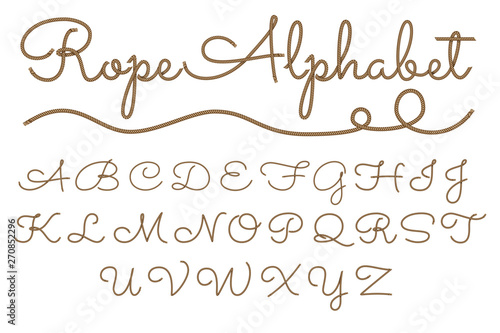 Rope hand drawn font, 3d realistic effect, capital uppercase letters. Vector illustration EPS 10