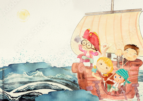 Obraz Piraci. Akwarela ilustracja dla dzieci