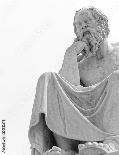 Socrates the ancient greek philosopher in deep thoughts, space for text.