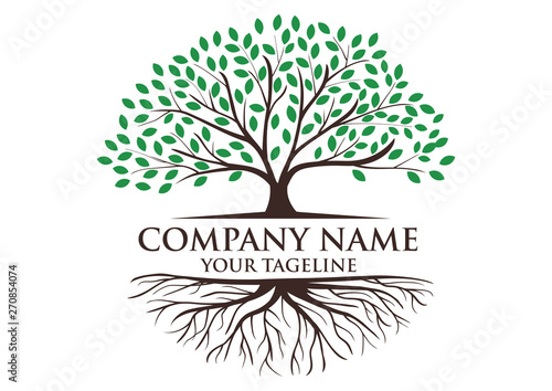Tree and roots logo illustration. Tree of life logo design inspiration