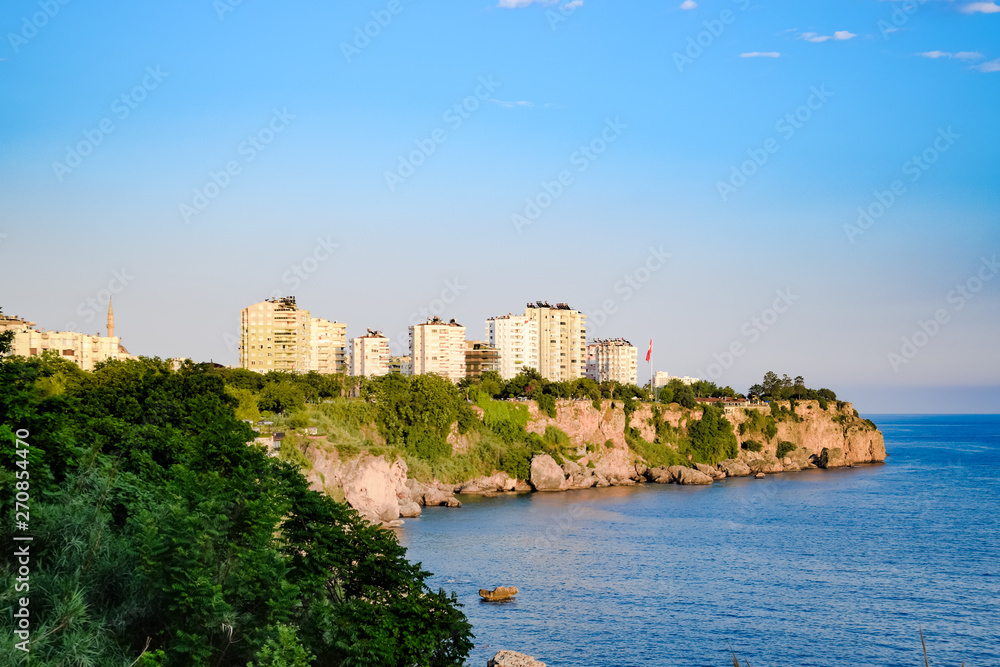 The coastline of Antalya, the landscape of city of Antalya is a view of the coast and the sea.
