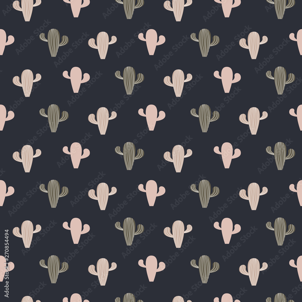 Cactus print vector seamless pattern dark pale colors.