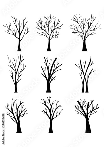 Set naked trees silhouettes illustration