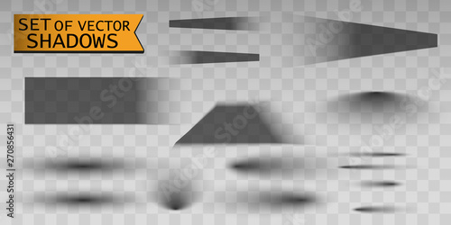 Set of transparent oval shadow with soft edges isolated.Composed set of narrow oval shaped shadows arranged on white checkered backdrop.Vector illustration.