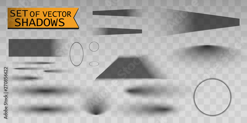 Set of transparent oval shadow with soft edges isolated.Composed set of narrow oval shaped shadows arranged on white checkered backdrop.Vector illustration.