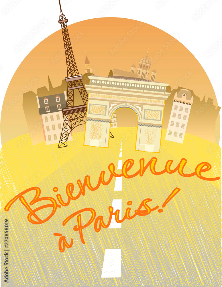Naklejka premium Travelling to France.Welcome to Paris.Banner,sign,advertising poster. Sights Of Paris.Vector image.