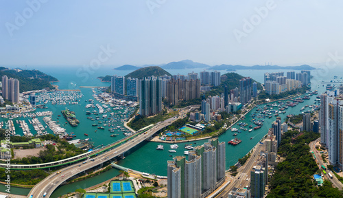 Top view Hong Kong harbour port © leungchopan