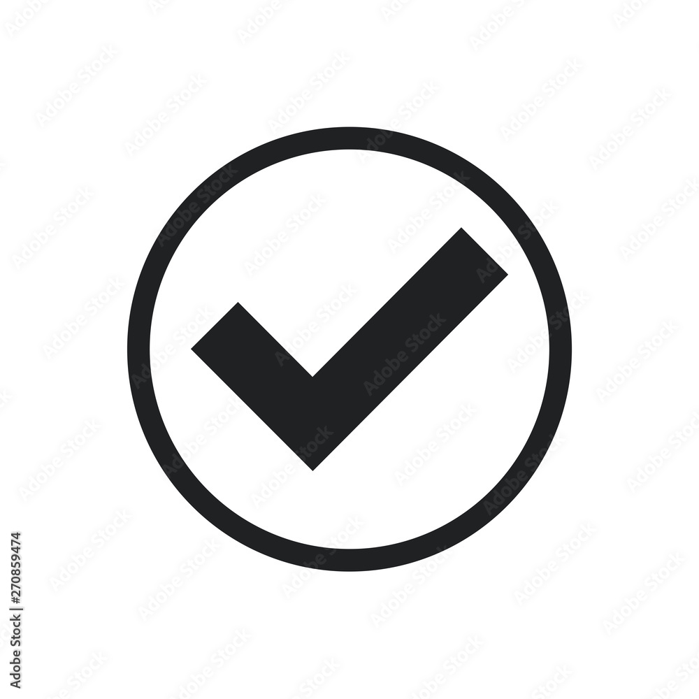 Black check mark icon. Flat icon checklist mark symbol vector illustration. Black check mark icon. Flat icon checklist mark symbol vector illustration.