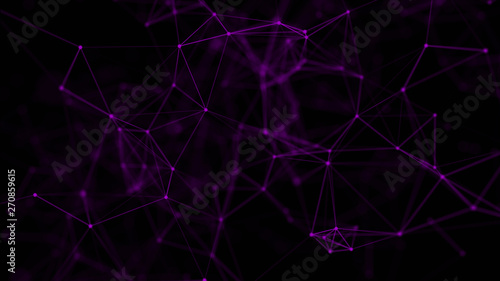 Abstract background with connecting dots and lines. Distribution of triangular shapes in space. Big data. Network connection structure. 3D