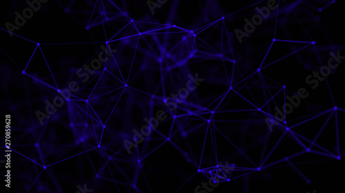 Abstract background with connecting dots and lines. Distribution of triangular shapes in space. Big data. Network connection structure. 3D