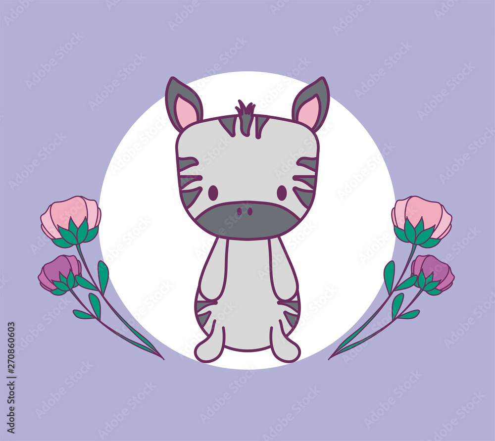 cute zebra animal in frame with flowers decoration cute zebra animal in frame with flowers decoration
