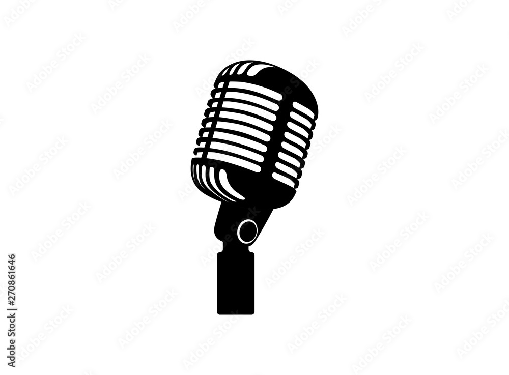 Retro vintage microphone vector on white background. Mic silhouette. Music,  voice, record icon. Recording studio symbol. Flat stye vector illustration  Stock Vector | Adobe Stock