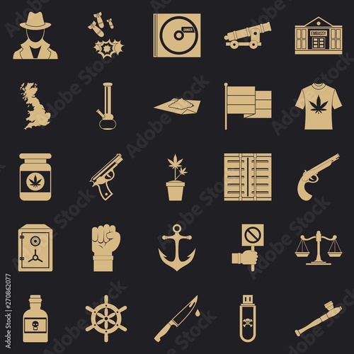 Crime investigation icons set. Simple set of 25 crime investigation vector icons for web for any design