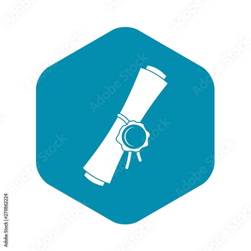 Old rolled paper with a red wax seal icon in simple style isolated vector illustration