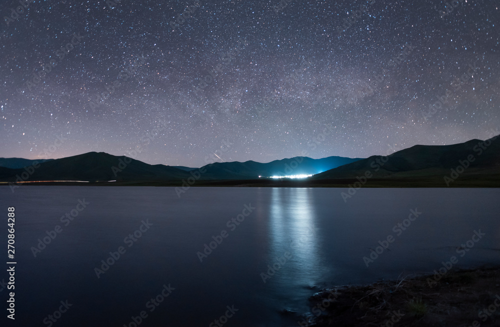 The space of the universe. Beautiful panoramic view of the the lake and mountain with Milky Way galaxy. The space of the universe. Beautiful panoramic view of the the lake and mountain with Milky Way galaxy.
