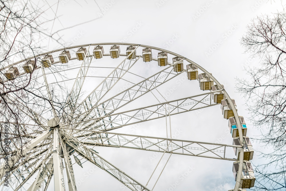 Famous ferris wheel Sziget Eye in Budapest over the grey sky backgound Famous ferris wheel Sziget Eye in Budapest over the grey sky backgound