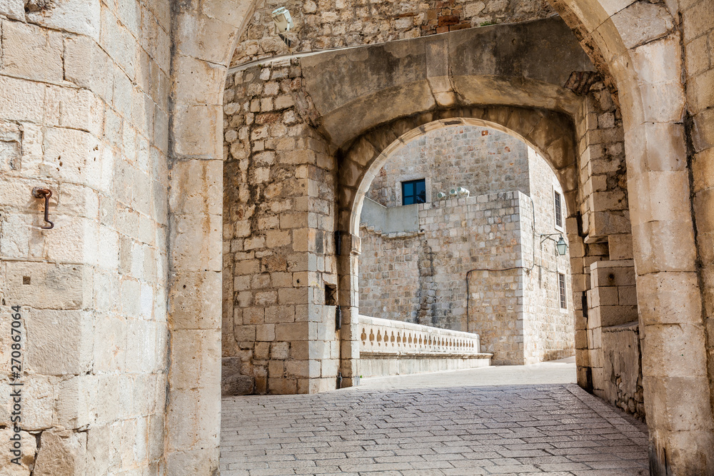 The beautiful alleys at the walled old town of Dubrovnik The beautiful alleys at the walled old town of Dubrovnik