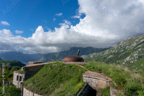 Thurmfort Gorazda fortress wide angle view with walls and outer walls and inner buildings. Montenegro. photo