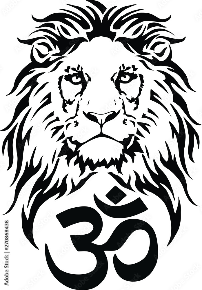 Lion and the symbol of Hindu (OM), drawing for tattoo, on a white  background, vector Stock Vector | Adobe Stock