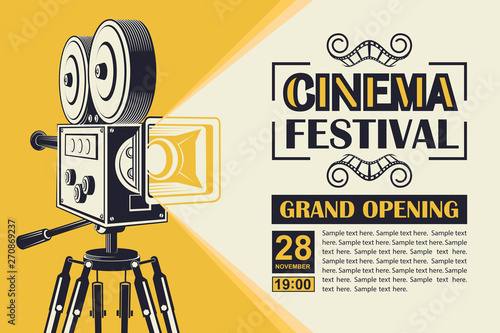 cinema poster with retro movie camera background