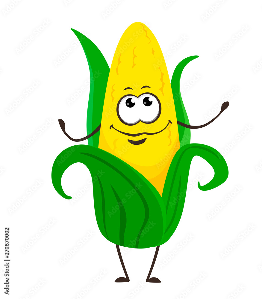 Corn. Cute funny corn in cartoon style. Vector isolate on white background  Stock Vector | Adobe Stock
