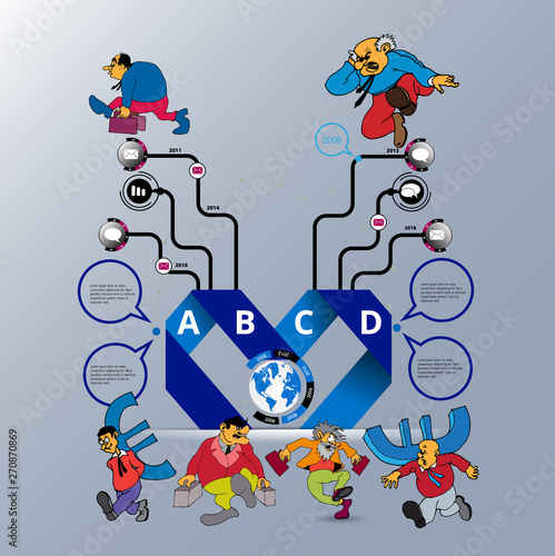Abstract infographics template with cartoon character. Vector illustration