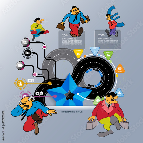 Abstract infographics template with cartoon character. Vector illustration