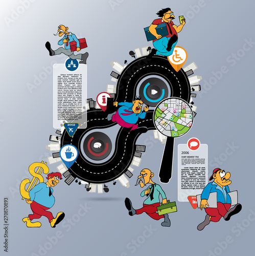 Abstract infographics template with cartoon character. Vector illustration