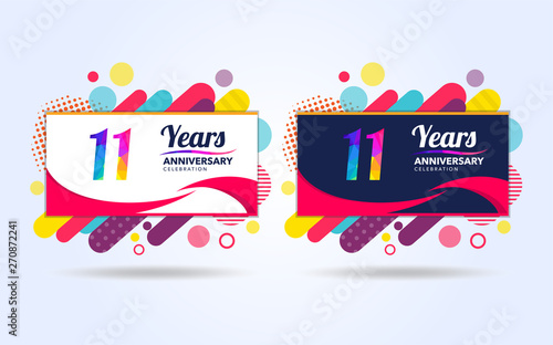 11 years pop anniversary modern design elements, colorful edition, celebration template design, pop celebration template design, white and black background