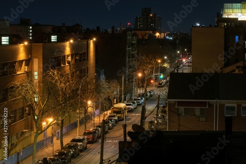 A calm and very quiet street during the night, Bronx, NY, USA