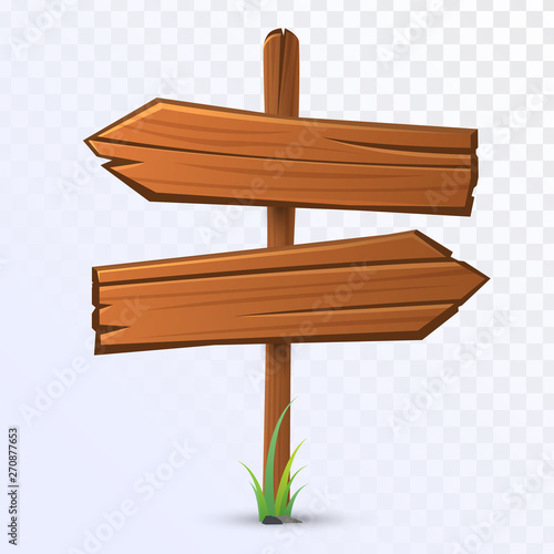 Vector wooden guidepost, old wooden arrows on transparent background. 