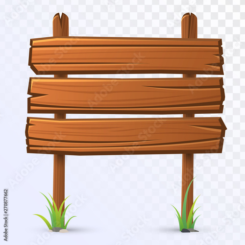 Vector wooden guidepost on transparent background. Old signboard