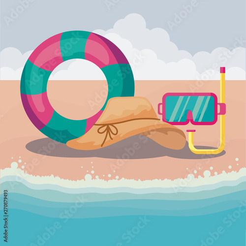 summer beach with float with set icons